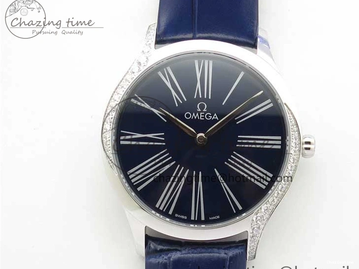 0412 Ladies’ De Ville Trésor Diamond Blue Dial Blue Fabric Watch OXF 1:1 Best Edition Swiss Quartz Upgraded 7892